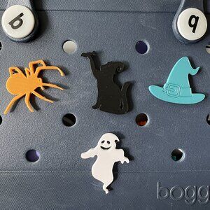 Set of 4 Bitty Halloween Bogg Charms-Witches Hat-Ghost-Spider-Cauldron-Cat